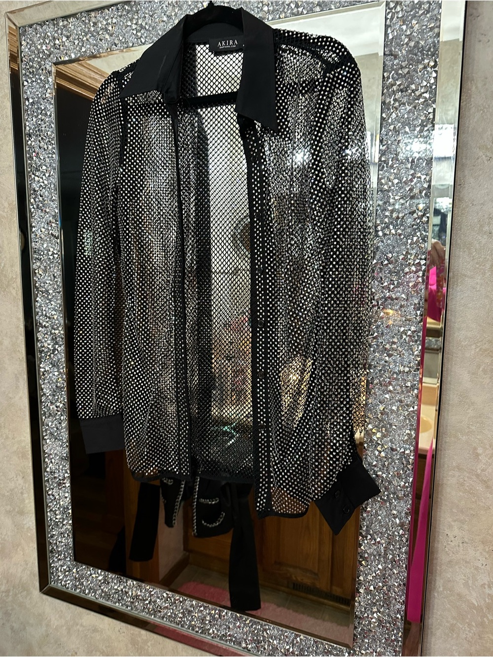 M AKIRA Black Sheer Rhinestone-Studded Long Sleeve Blazer never worn
